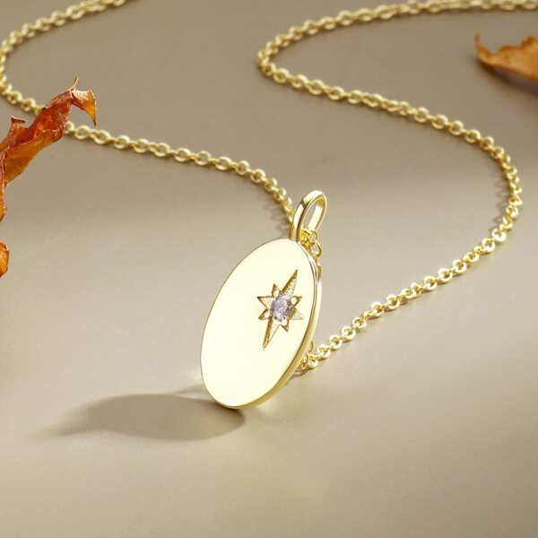 

Zircon Decor Geo Charm Necklace, Gold