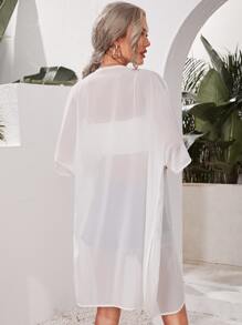 SHEIN Kimono abierto de color sólido, para vacaciones de verano en la playa - Blanco - Ver 2