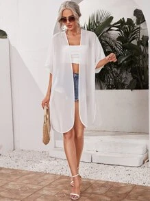 SHEIN Kimono abierto de color sólido, para vacaciones de verano en la playa - Blanco - Ver 5