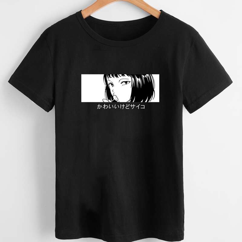 

Cartoon Figure Graphic Tee, Black