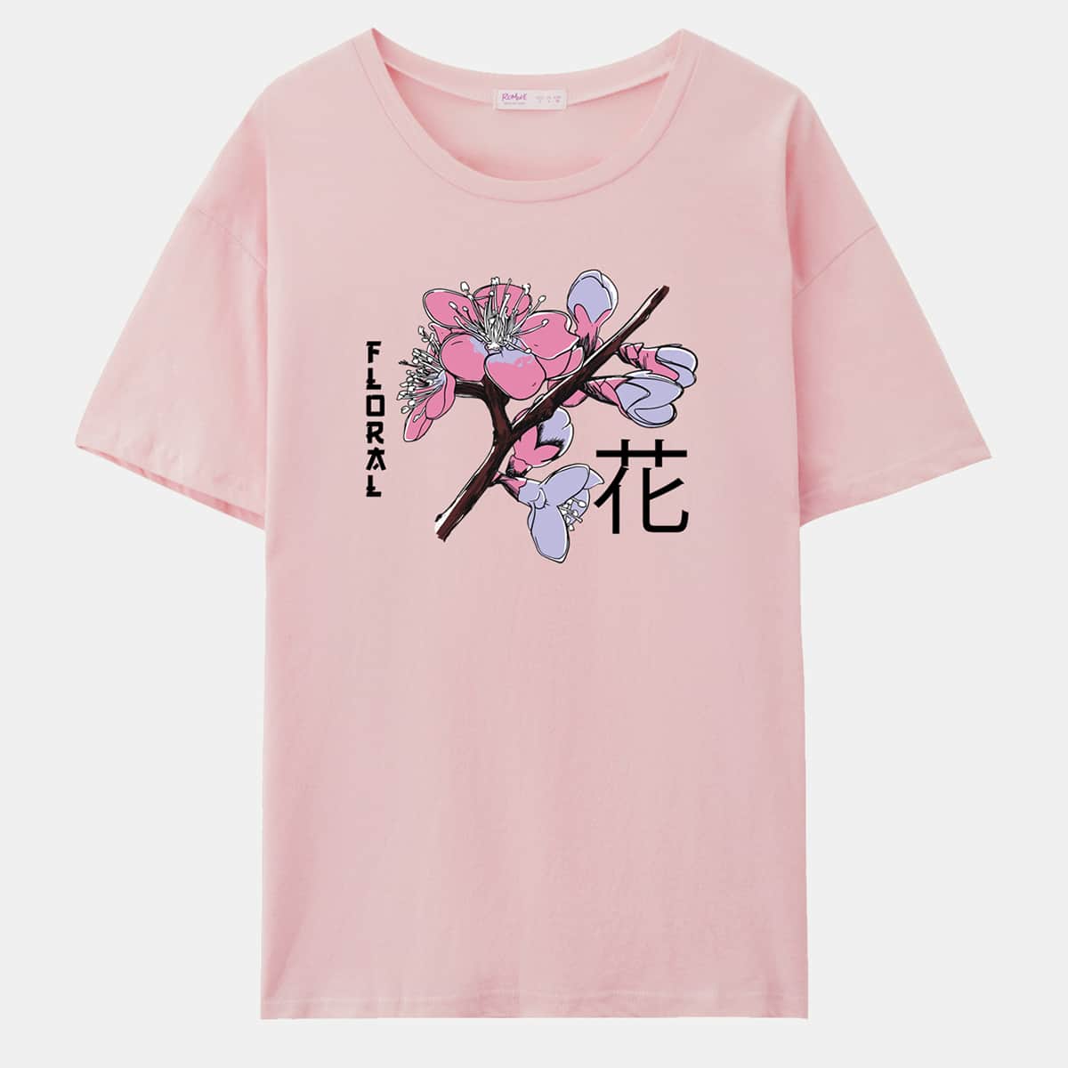 

Floral Graphic Oversized Tee, Baby pink