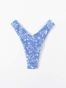 Floral Smocked High Cut Bikini Panty - Blue - View 2
