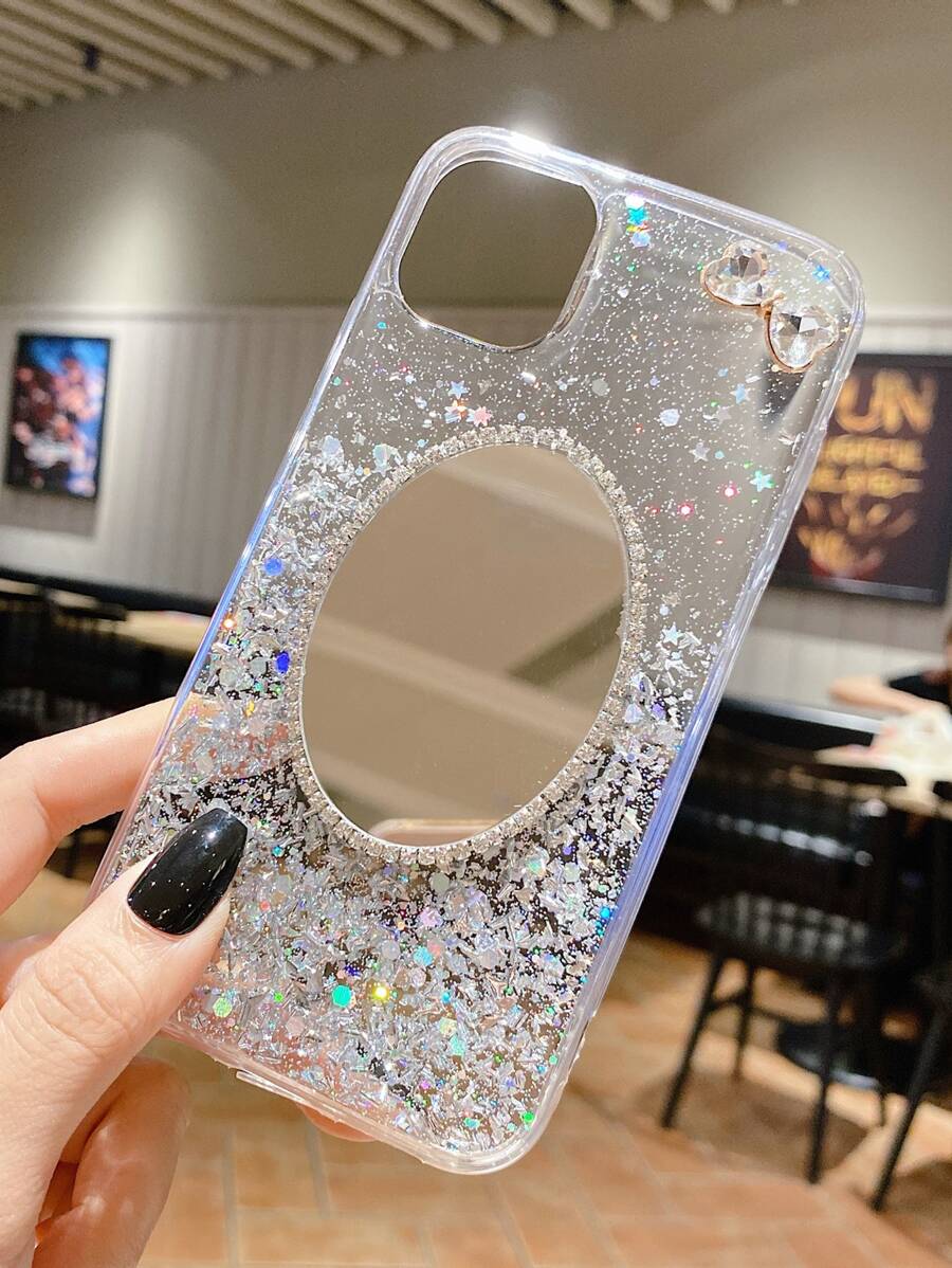 水鑽裝飾鏡子閃亮手機殼 - 無色 - 查看 1