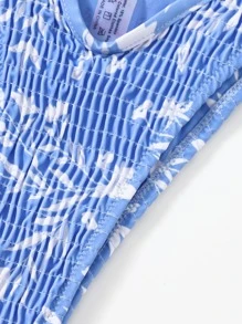 Floral Smocked High Cut Bikini Panty - Blue - View 4