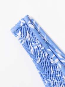 Floral Smocked High Cut Bikini Panty - Blue - View 5