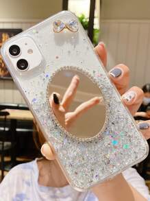 水鑽裝飾鏡子閃亮手機殼 - 無色 - 查看 3