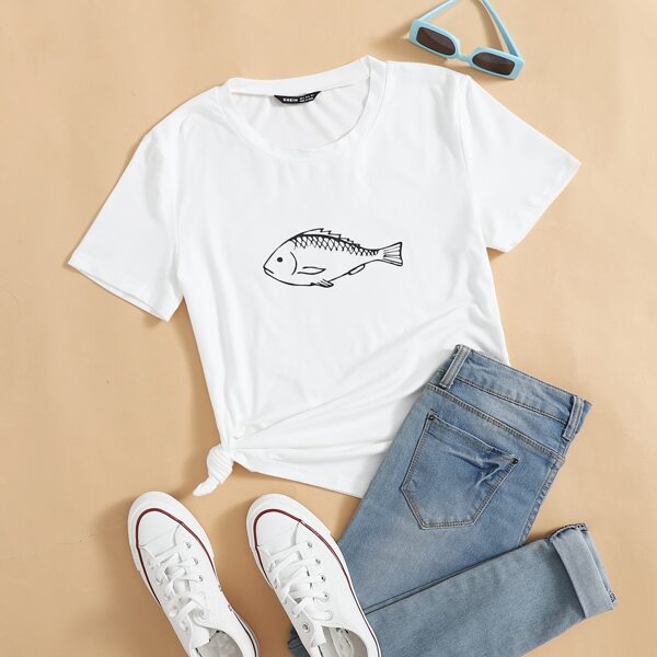 

Fish Print Tee, White