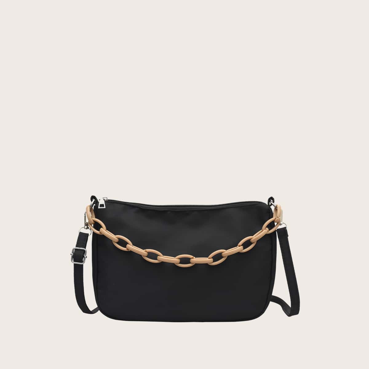 

Solid Chain Satchel Bag, Black