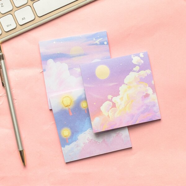 

3pcs Oil Painting Pattern Sticky Note, Multicolor