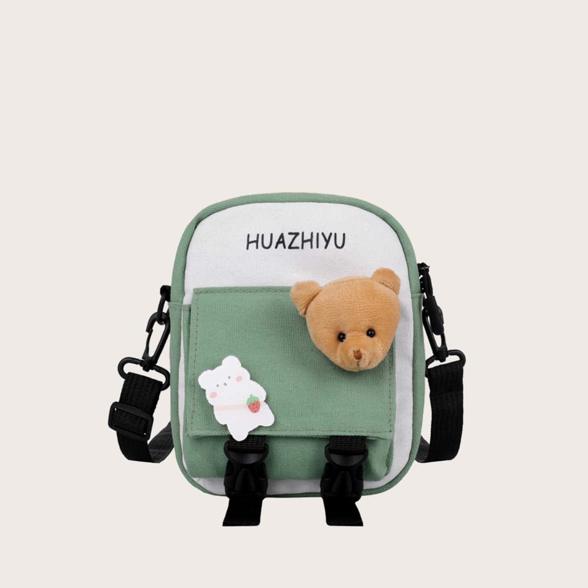 

Cartoon Bear Crossbody Bag, Mint green