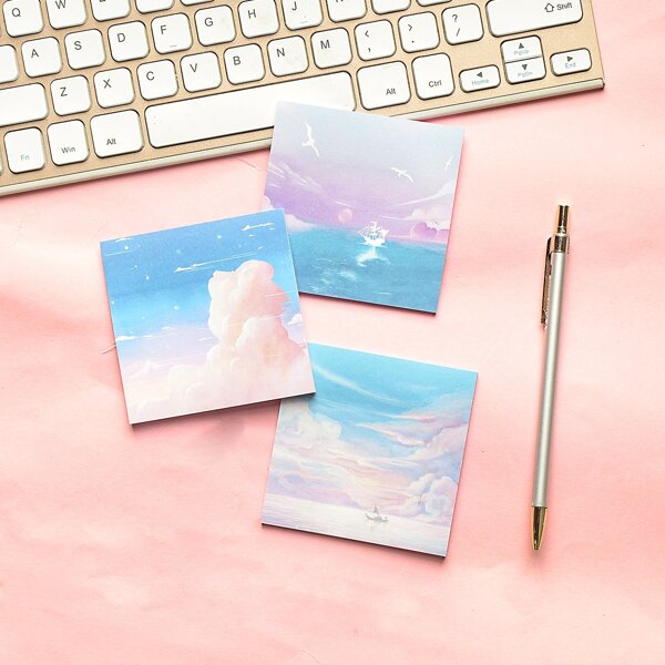 

3pcs Oil Painting Pattern Sticky Note, Multicolor