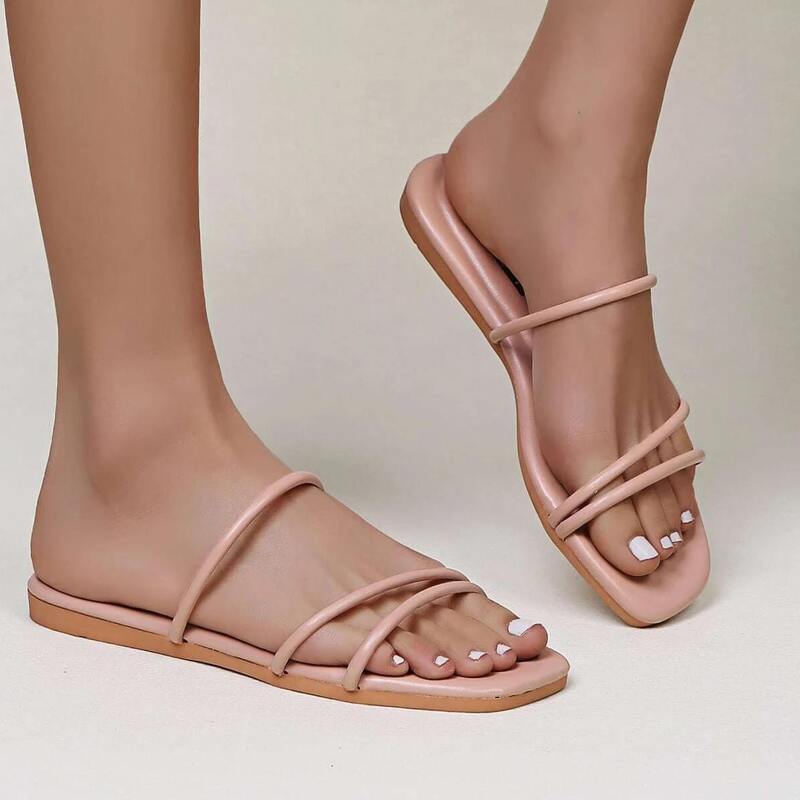 

Skinny Strap Slide Sandals, Baby pink