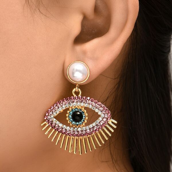 

Rhinestone Eye Decor Drop Earrings, Red
