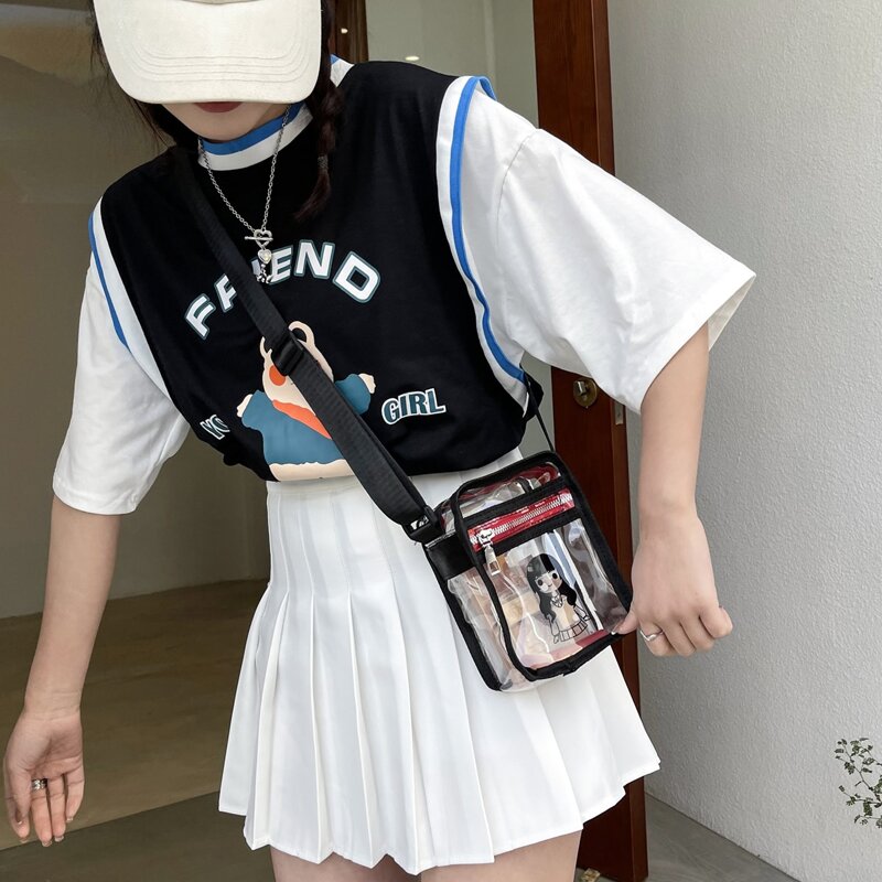 

Cartoon Figure Clear Crossbody Bag, Black