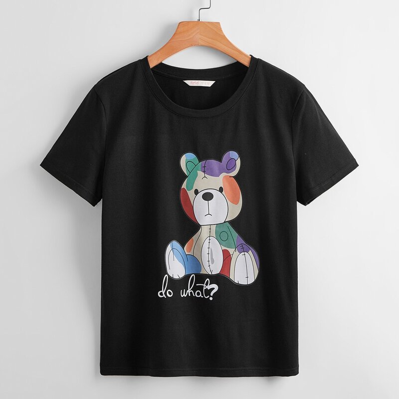 

Letter Cartoon Bear Graphic Tee, Black
