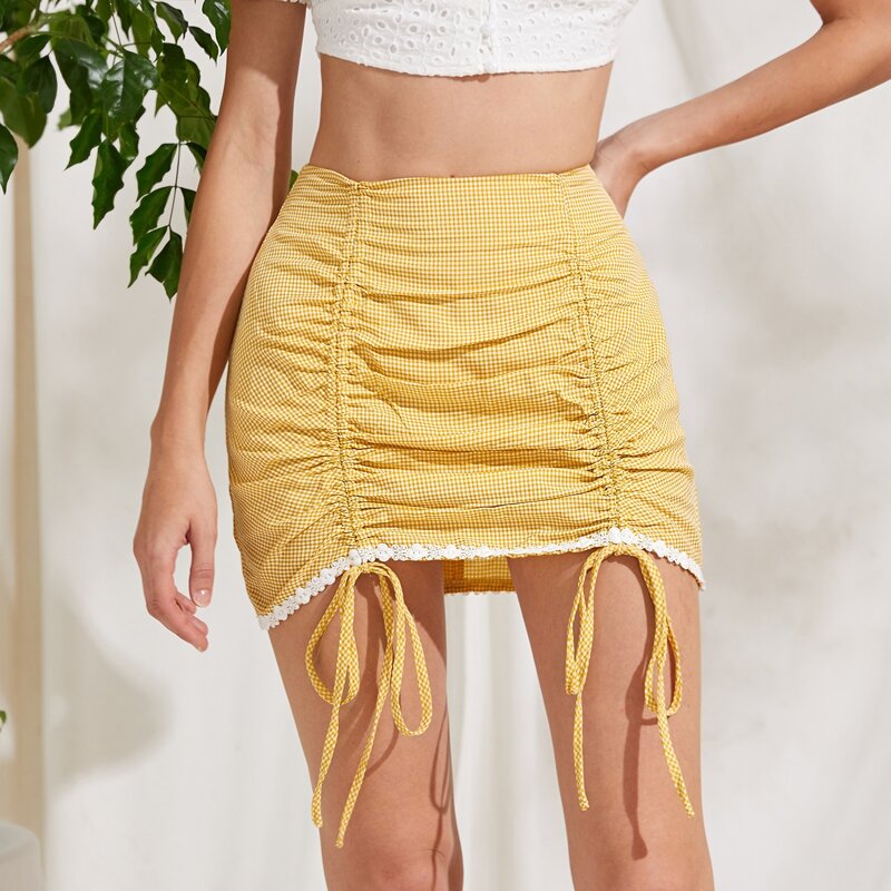 

Gingham Drawstring Skirt, Yellow