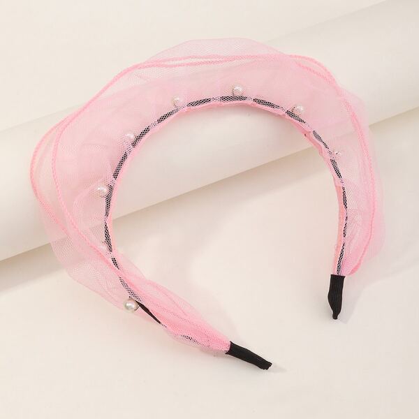 

Toddler Girls Faux Pearl & Mesh Decor Headband, Pink