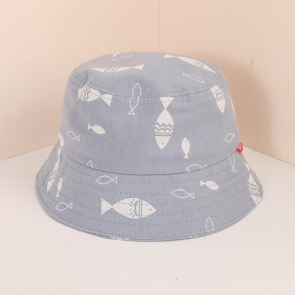 

Toddler Kids Fish Print Bucket Hat, Grey