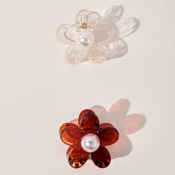 

2pcs Flower Design Hair Claw, Multicolor
