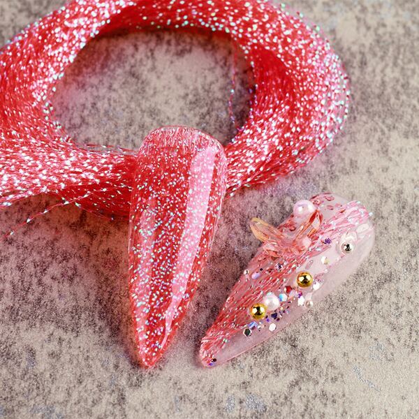

200pcs Nail Fluorescent Silk Decoration, Red