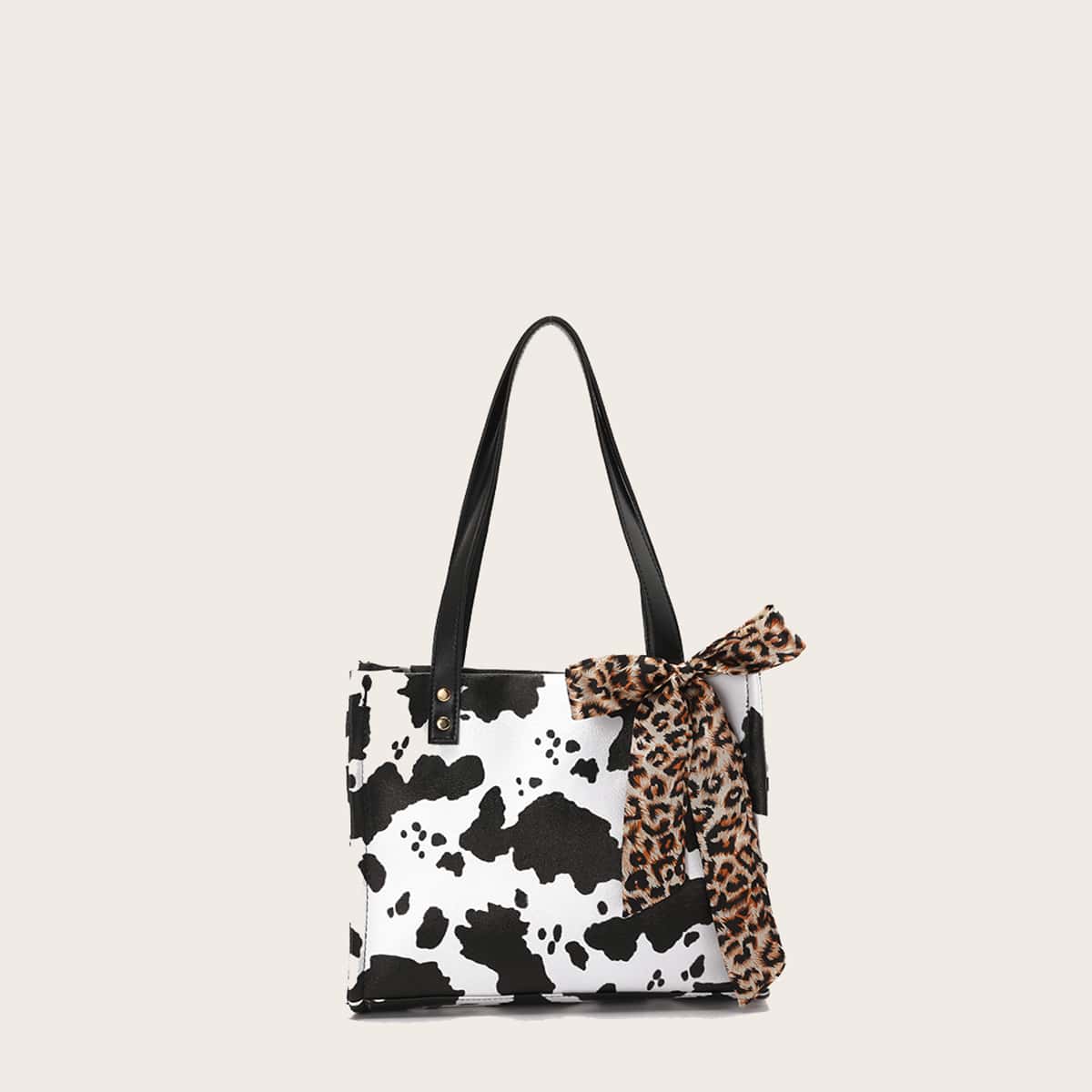 

Cow Print Tote Bag, White