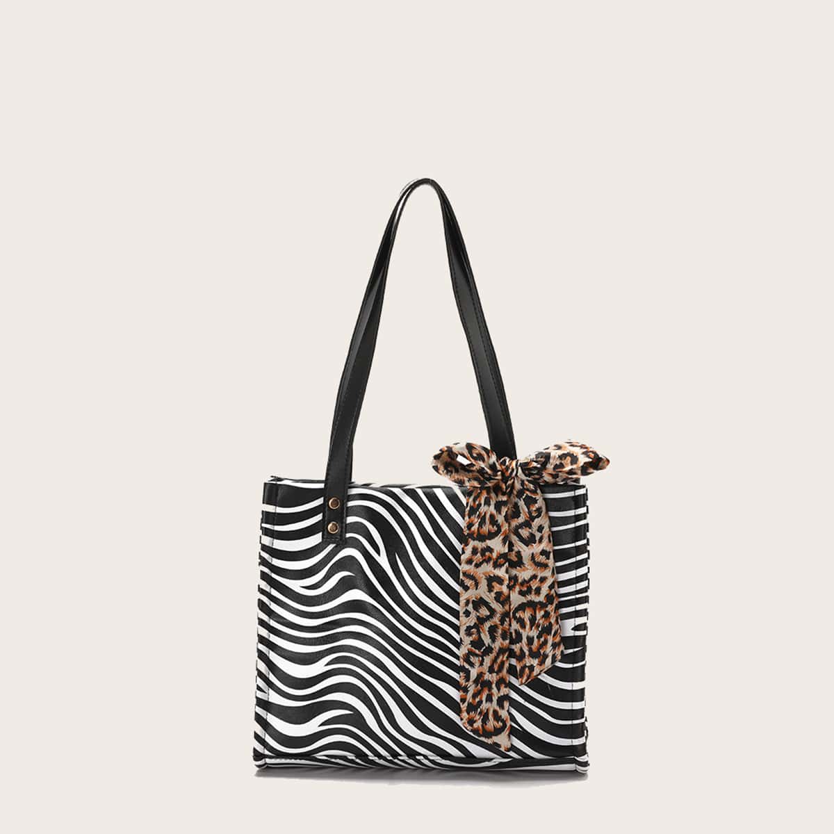 

Zebra Striped Tote Bag, Black