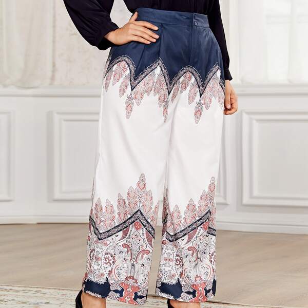 

Plus Paisley Print Wide Leg Pants, Multicolor