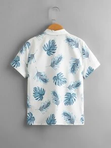 SHEIN Camisa con estampado tropical con botón - Blanco - Ver 2