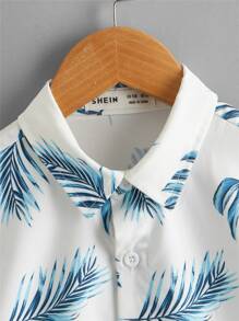 SHEIN Camisa con estampado tropical con botón - Blanco - Ver 3