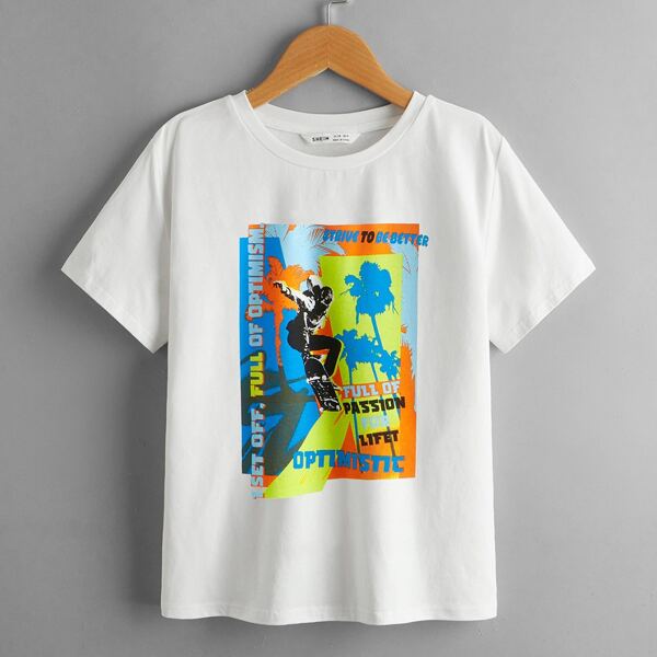 

Boys Figure & Slogan Graphic Tee, White