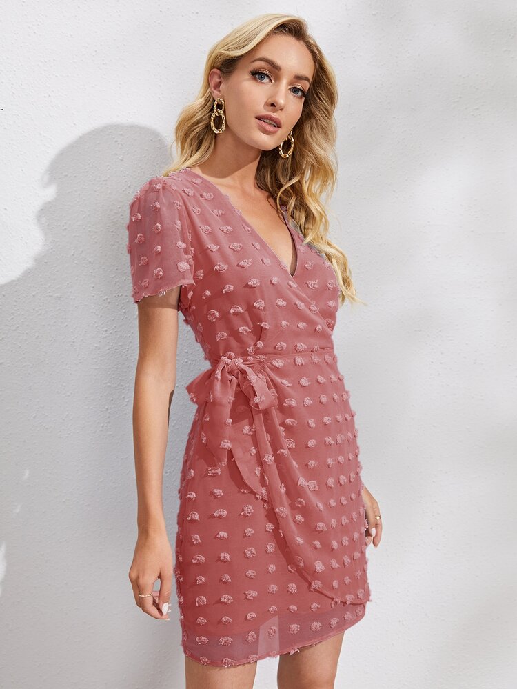 SHEIN VCAY Vestido de lunares cruzado de lunares de cuello cruzado - Rosa Fucsia - Añade 5