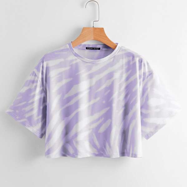 

Drop Shoulder Tie Dye Crop Tee, Purple