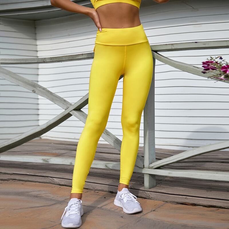 

Flap Pocket Solid Sports Leggings, Yellow