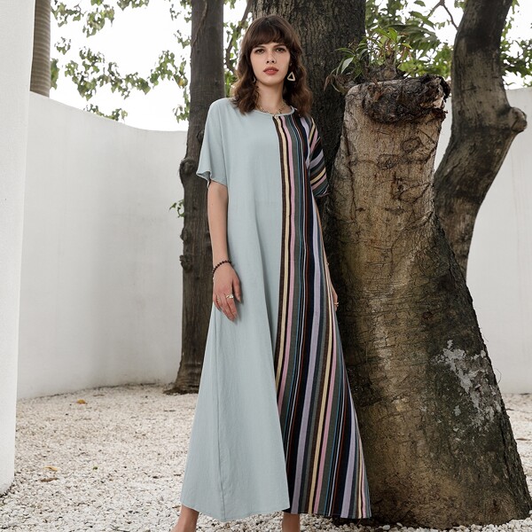 

Striped Panel Tunic Dress, Multicolor