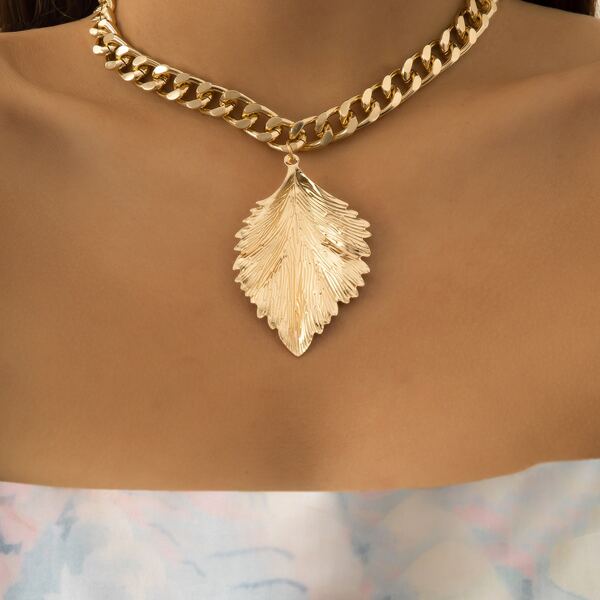 

Leaf Charm Necklace, Gold