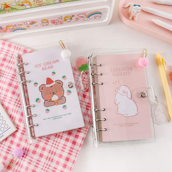 

1pc Cartoon Graphic Cover Random Loose-leaf Notebook, White