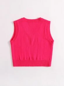 Neon Pink Cable Knit Sweater Vest - Watermelon Pink - View 2