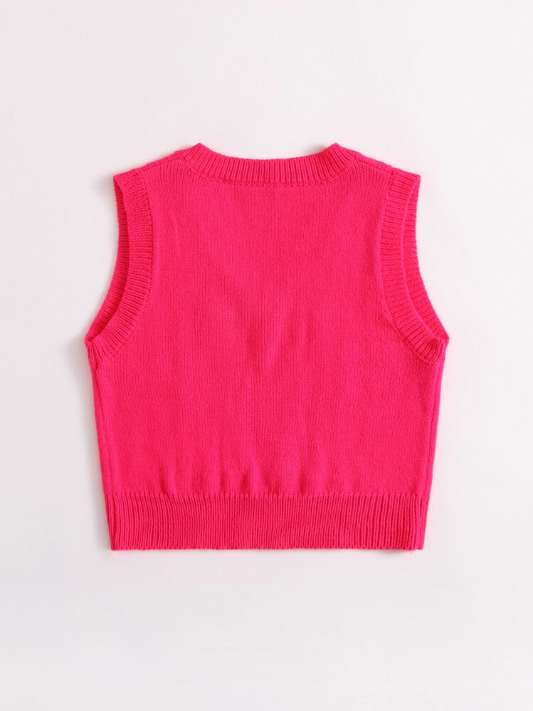 Neon Pink Cable Knit Sweater Vest | SHEIN USA