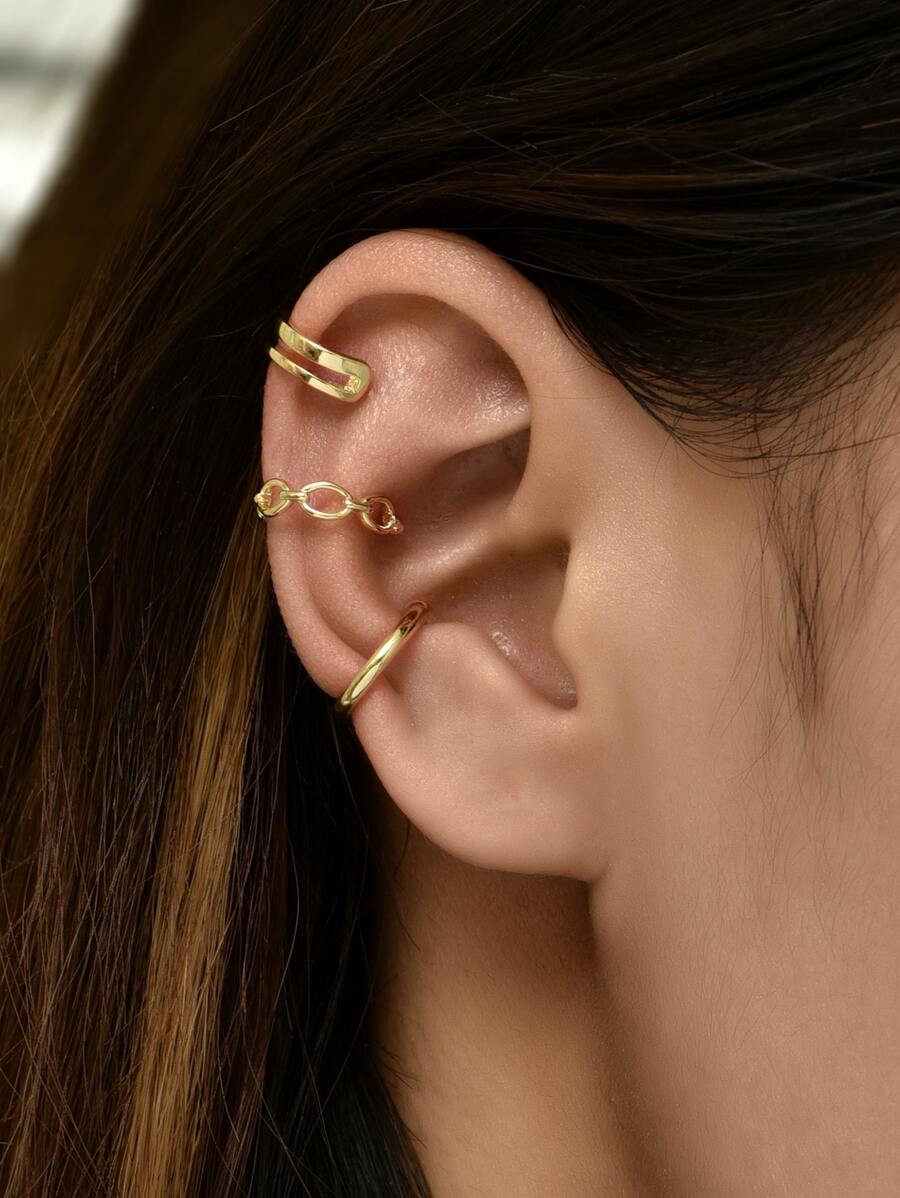 3pcs Hollow Out Ear Cuff - Yellow Gold - View 1