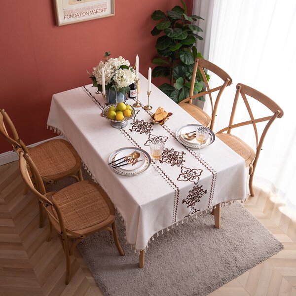 

Embroidery Pattern Tassel Tablecloth, Multicolor