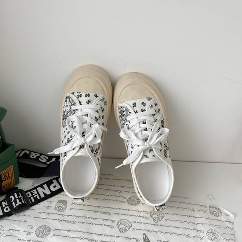 

Floral & Paisley Lace-up Canvas Sneakers, White