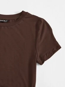 Muchica Drawstring Side Solid Tee - Chocolate Brown - View 5