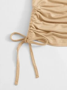 SHEIN EZwear Drawstring Side Solid Tee - Khaki - View 5