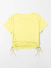 SHEIN EZwear Camiseta unicolor con cordón lateral neón - Amarillo - Ver 2