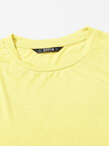 SHEIN EZwear Camiseta unicolor con cordón lateral neón - Amarillo - Ver 4