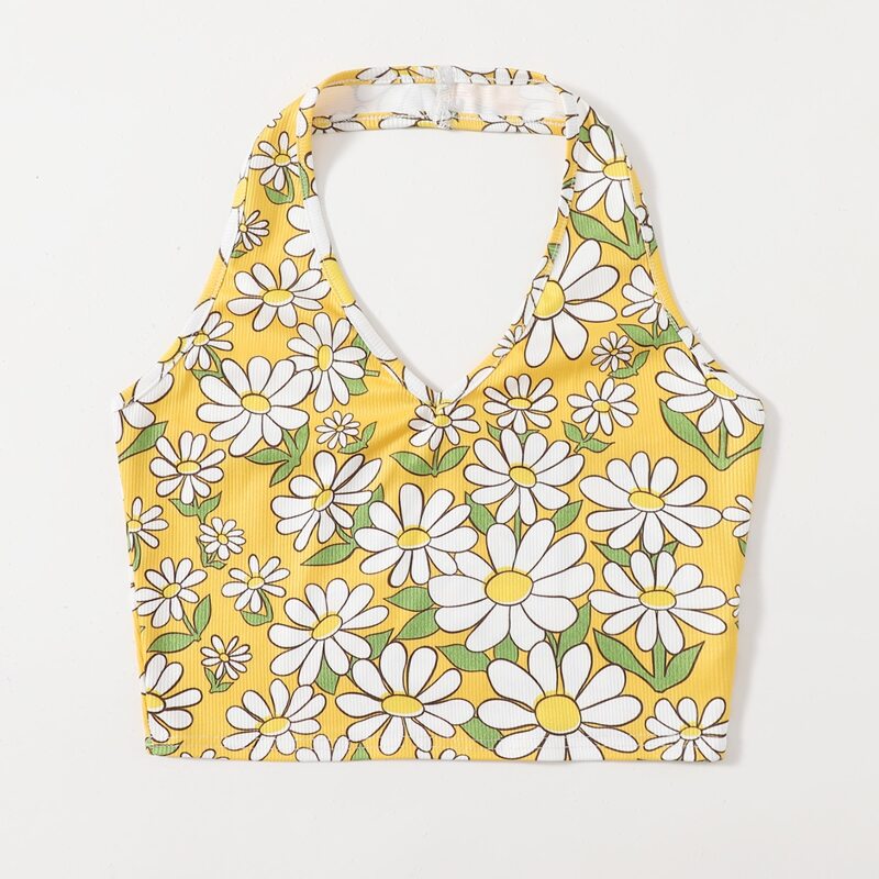 

Floral Print Halter Top, Yellow