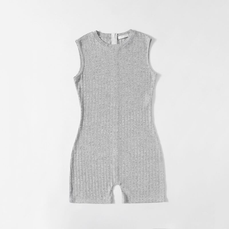 

Solid Ribbed Unitard Jumpsuit, Light grey