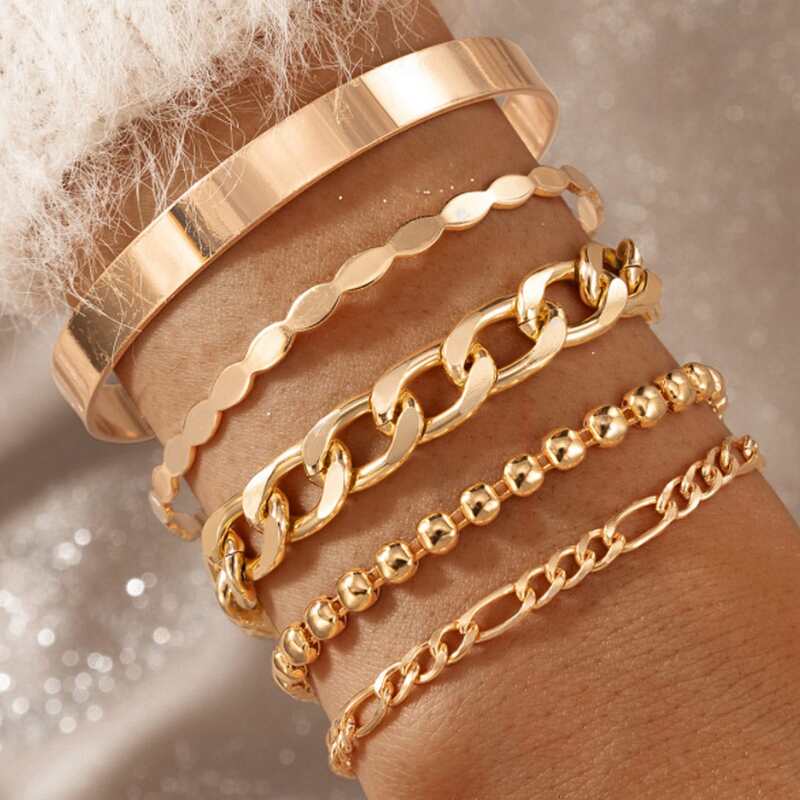 

5pcs Simple Chain Bracelet, Gold