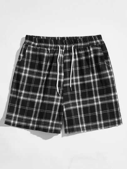 Street Life Men Plaid Drawstring Waist Shorts, School