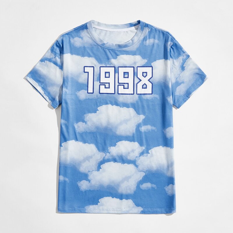 

Guys Cloud Graphic Tee, Blue and white